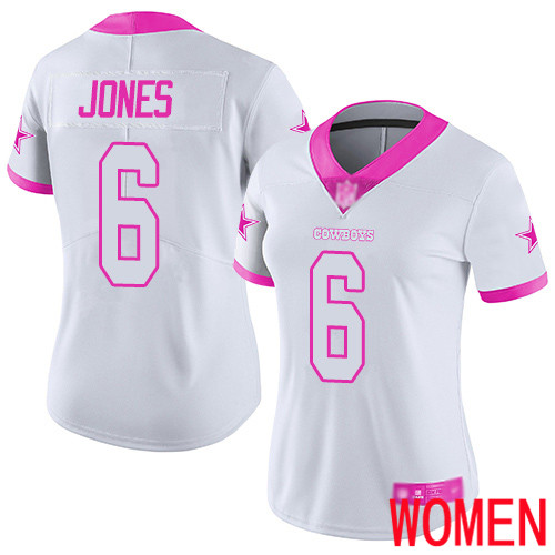 Women Dallas Cowboys Limited White Pink Chris Jones #6 Rush Fashion NFL Jersey